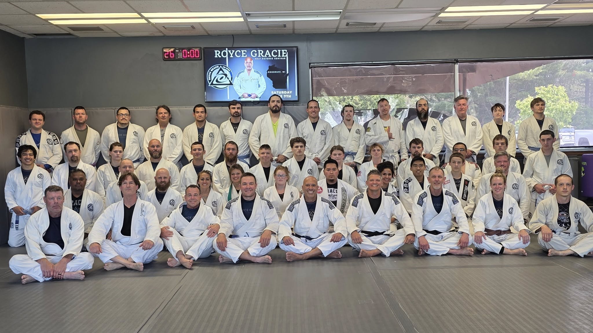 Royce Gracie Jiu-Jitsu seminar group at the Woodruff academy